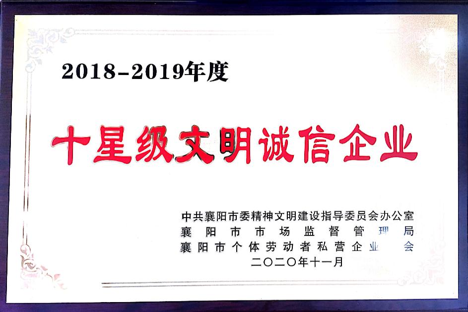 當(dāng)選文明誠信企業(yè)